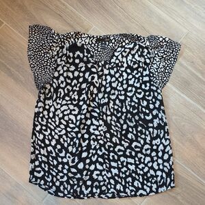 Aqua Black and White Animal Print Blouse